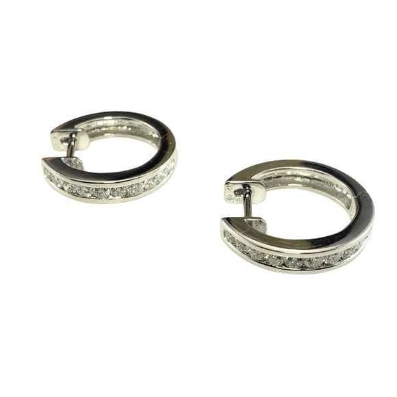 14 Karat White Gold and Diamond Hoop Earrings #16103 - Picture 4 of 9